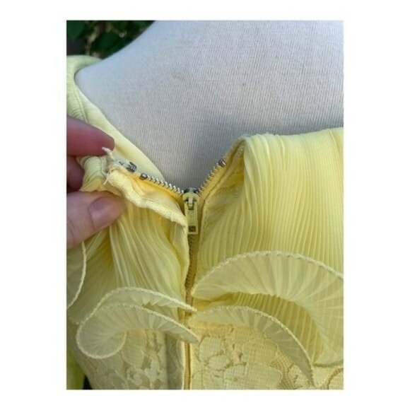 1950s Prom Dress Formal Sunny Yellow Evening Wedding Lace Bow Maxi Cupcake Sz S - Picture 8 of 16